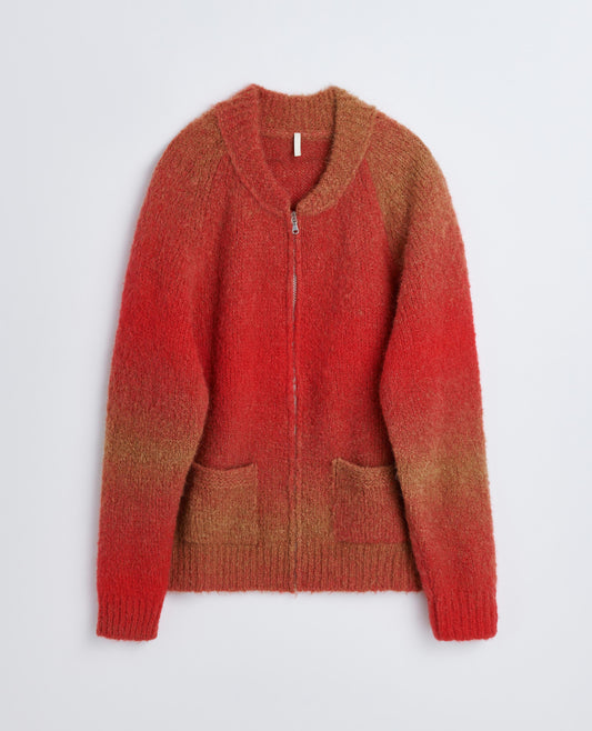 OMBRE ZIP CARDIGAN . RED